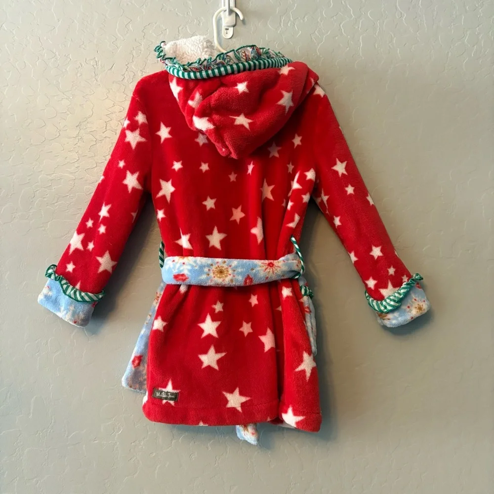 Matilda Jane evening in christmas red star holiday girls hooded robe size 4-6